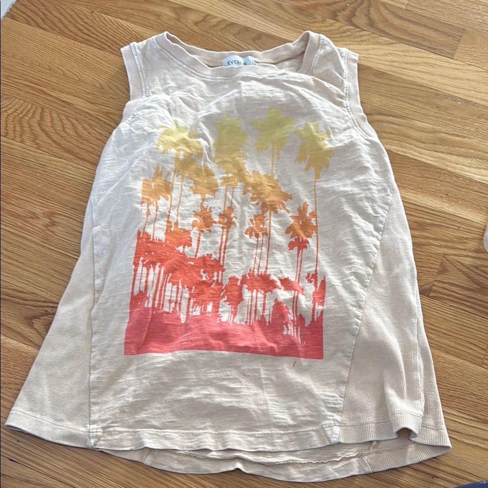 Evereve  Sleeveless Palm Tree Shirt - Cream and Orange